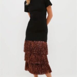 Chic Black and Brown Tiered Midi Skirt